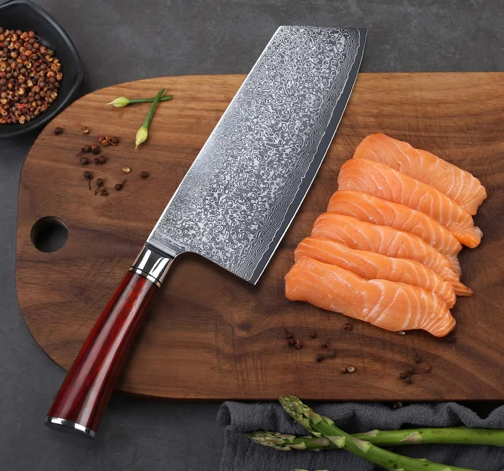 TURWHO7.5 ''нож Кливер 67 слоев дамасской стали кухонные ножи Новое поступление нож для нарезки с хорошим качеством ручки из розового дерева