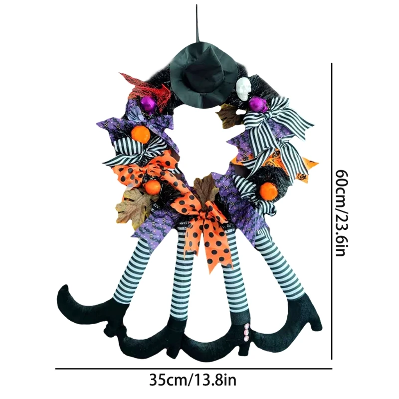 

Halloween Wreath with 4Pcs Witch Legs Hat Pumpkin Front Door Garland Decoration
