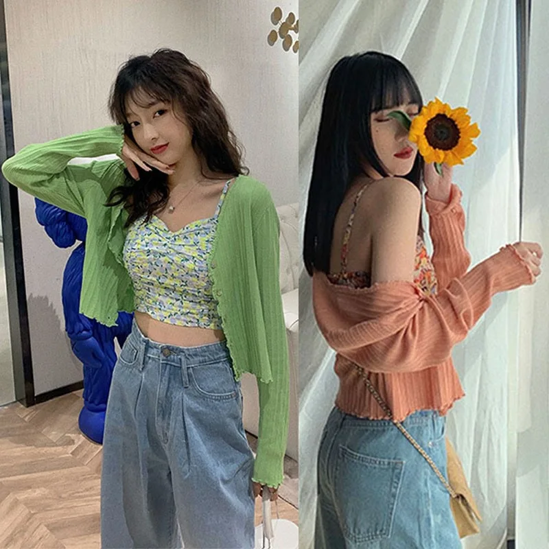 

Women Gentle Wind Clavicle Top Female Slim Thin Sunscreen Knit Cardigan
