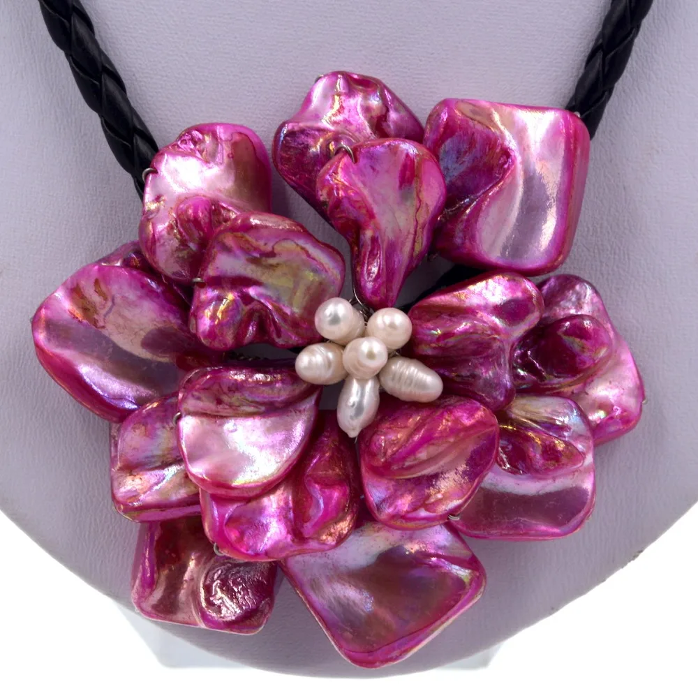 2018 Европейский белый пресноводный жемчуг ярко розовый ракушка цветок кулон