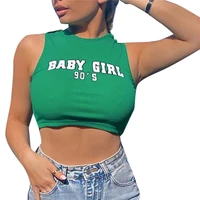 women%e2%80%99s summer causal round neck tank top personality letter printing crop top exposed navel sleeveless tops
