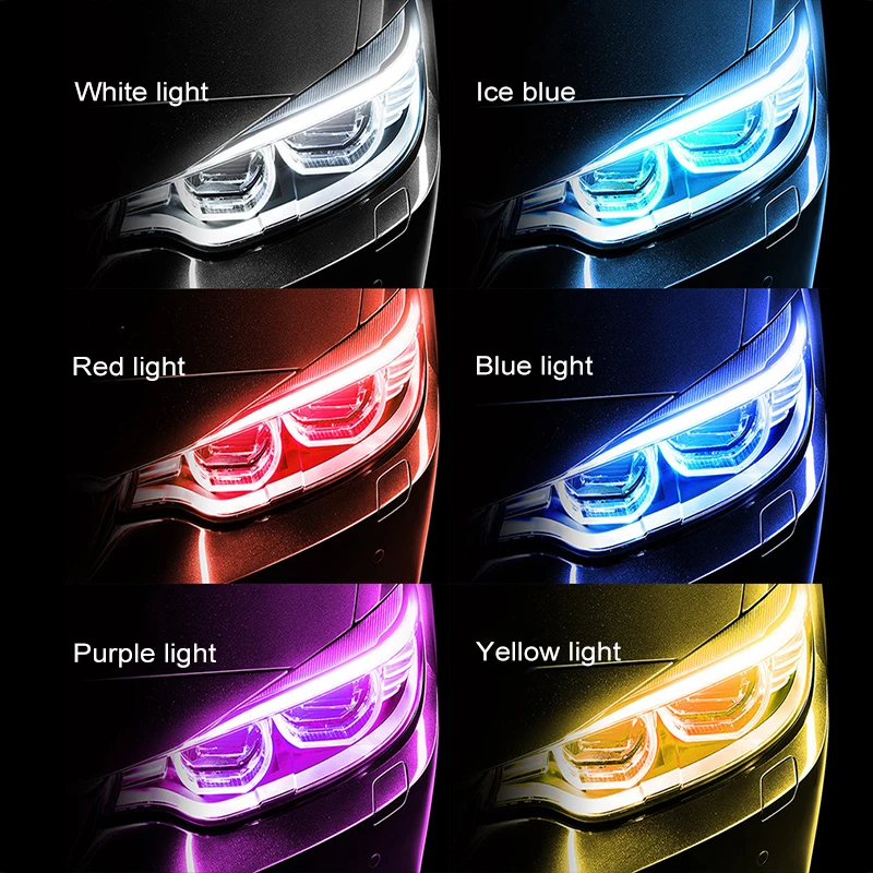 

12V Led Drl Car Daytime Running Light Flexible Waterproof Strip Auto Headlights White Turn Signal Yellow Brake Flow Lights 2Pcs