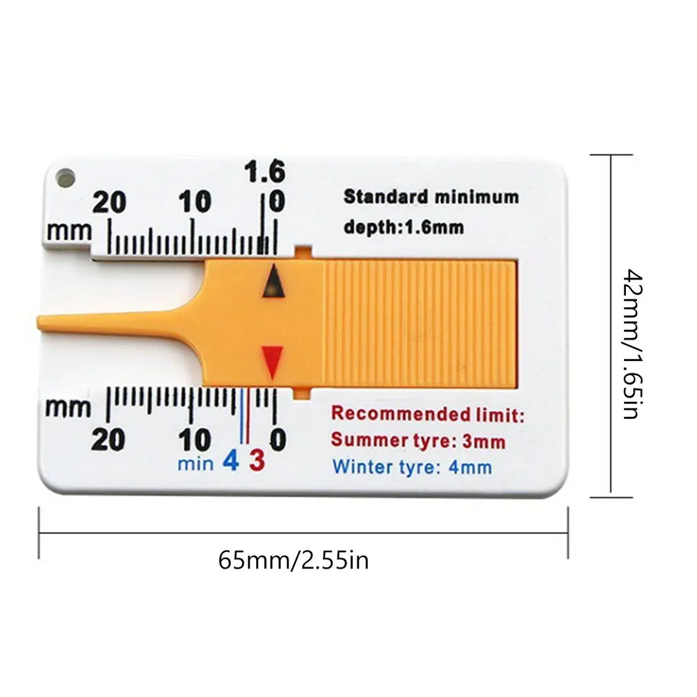 

Plastic Tire Ruler 0-20MM Vernier Depth Caliper Tire Depth Ruler Portable Tire Pattern Depth Meter Yellow