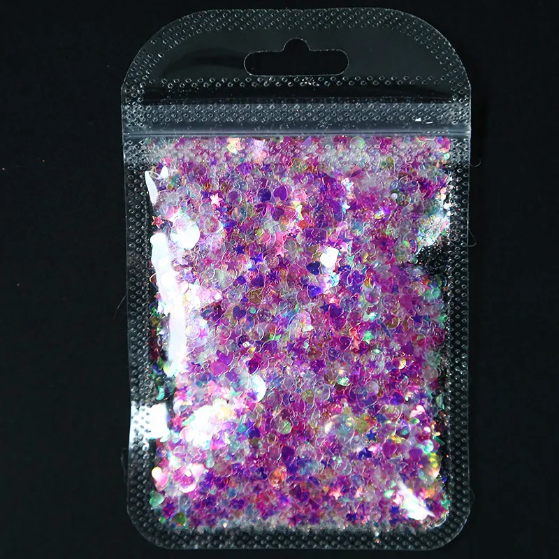 

5g/Bag Irregular ShapePeach Heart/Circle/Five-Pointed Star)Dazzling Glitters Polish Manicure DIY Illusory Color Nail Sequins