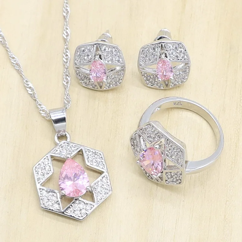 Женский комплект украшений серебряного цвета набор из сережек кольца и ожерелья