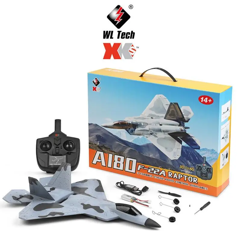Модель радиоуправляемого самолета Wltoys Xk A180 F22, трехканальная камера 3d/6g, гироскоп с фиксированными крыльями, детская игрушка, Ру истребитель, VS F949