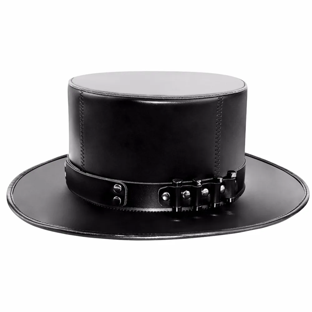 Punk Adult Black Riveted PU Leather Hat Halloween Plague Cosplay Steampunk Flat Hat Gothic Costume Anime Travel Accessories S1