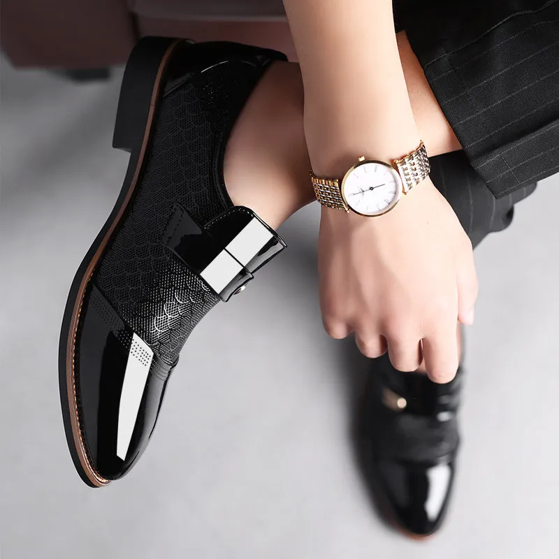 Туфли-оксфорды мужские из лакированной кожи крокодиловый узор плоская подошва