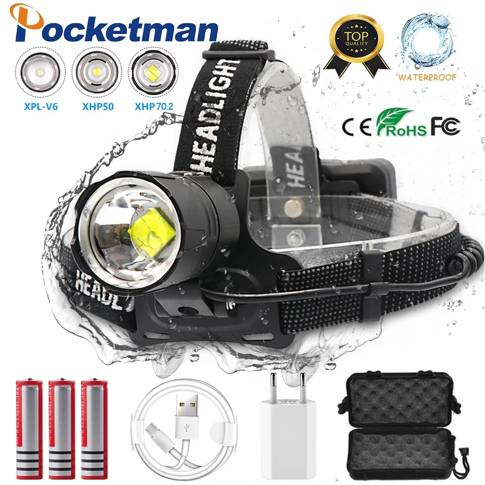 

Most Bright XHP-70.2 led Headlamp Camping Tactical headlight High Power lantern Head Lamp Zoomable USB Torches Flashlight 18650