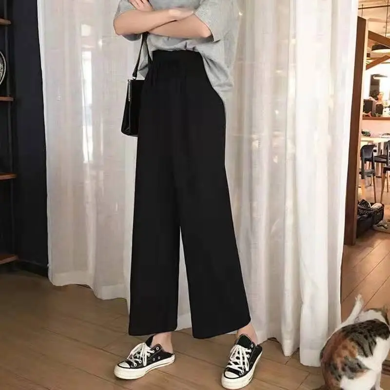 

2020 new spring and summer wide leg pants female students Korean wind loose straight tube high waist sag black slim casual pants