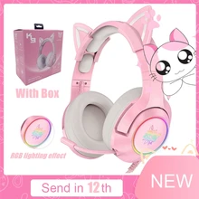 Girl RGB Gaming Headset 7.1 Stereo Headphones Pink Headset Removable Cat Ear Wired USB With Mic noise reduction For PS4/Xbox one