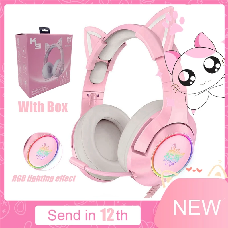 Игровая гарнитура Girl RGB 7 1 стереонаушники розовая съемные кошачьи уши проводные