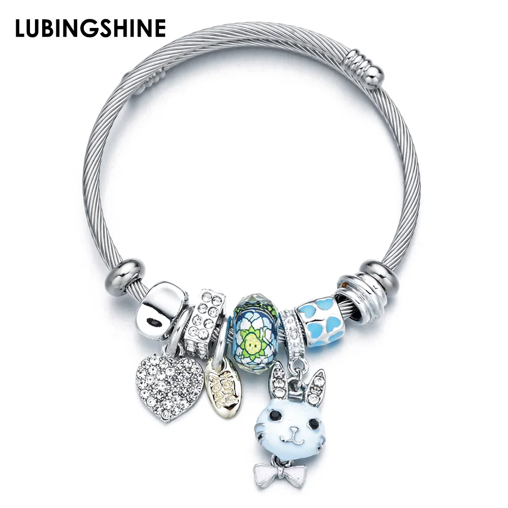 Изысканный кулон с милым котом браслет из нержавеющей стали и кристальным