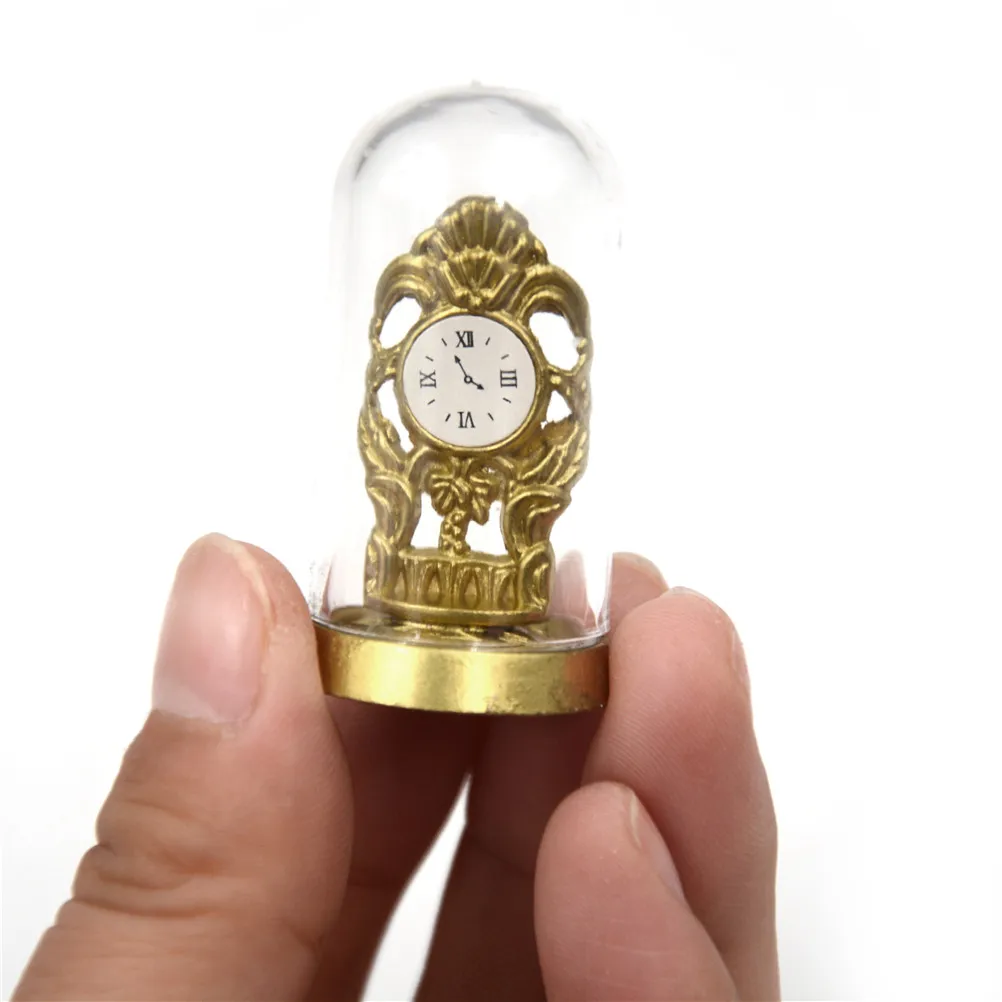 Элегантные часы в масштабе 1:12 с золотым стеклянным куполом, миниатюрные купольные часы
