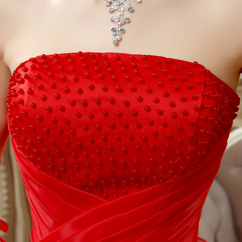 Красное платье без бретелек с рюшами Quinceanera бисером и жемчужным лифом Vestido 15 Anos De