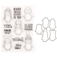 merry christmas penguin metal cutting dies and clear stamps for diy scrapbooking crafts card making photo album decoration