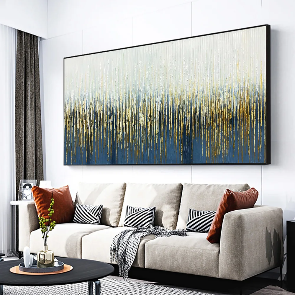 

Abstract Golden Dot Oil Painting Posters and Handmade Wall Art Canvas Painting Pictures for Living Room No Frame
