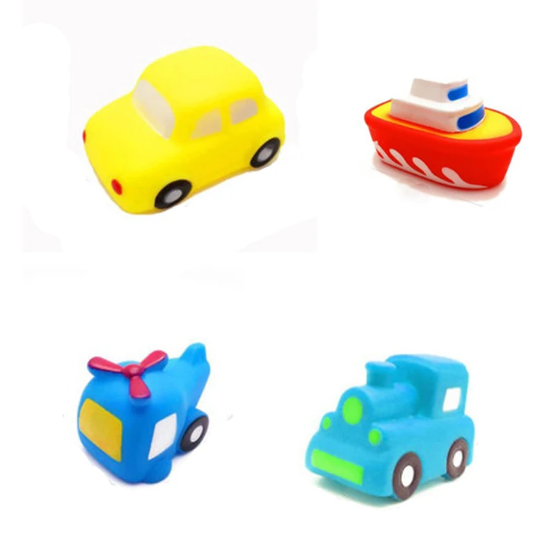 

Lovely Mixed Cartoon Car Colorful Soft Vinyl Floating Squeeze Sound Squeaky Bath Toys For New Baby