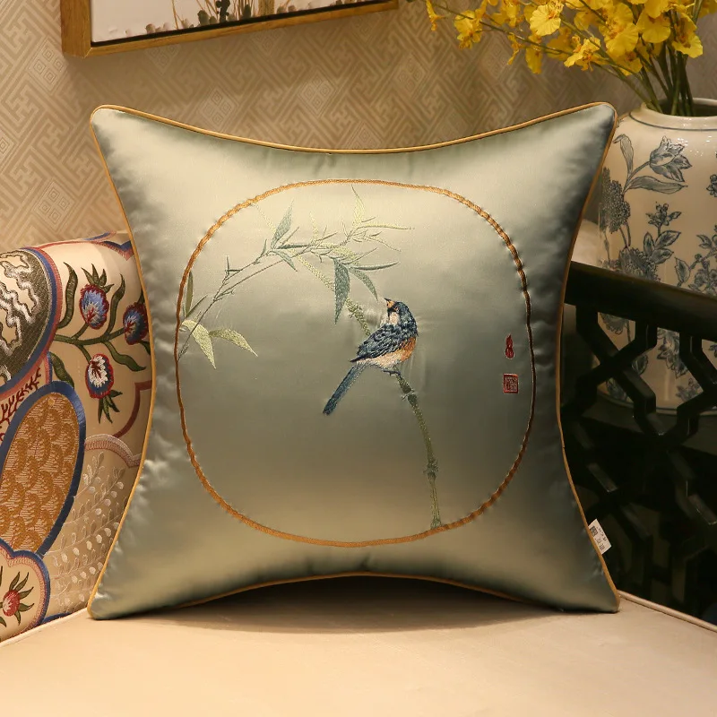 Бамбуковые чехлы на подушки с вышивкой в китайском стиле птицами