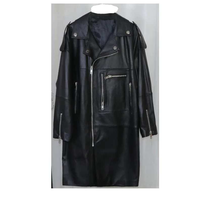 

2020 Autumn and Winter New Large Size Long Loose Motorcycle Clothing Plus-sized Leather Jacket Men and Women Same Style