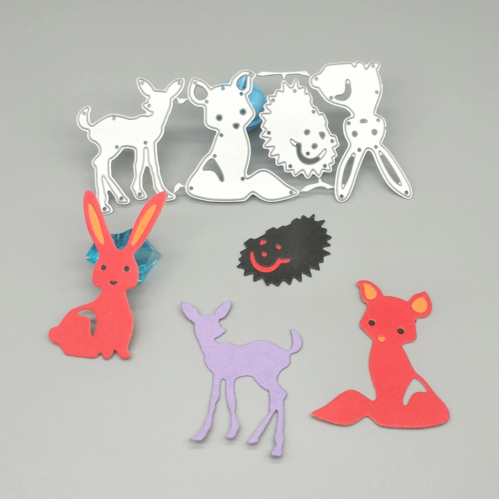 4 animal rabbit, fox, deer, hedgehog Metal cutting knife mold Scrapbook stamps Paper card photo album decoration