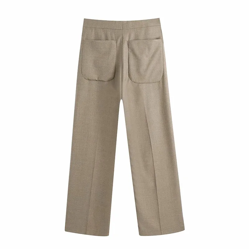 

Women European American Style Khaki Suit Collar Double-breasted Suit Jacket + High Waist Casual All-match Suit Pants Spring New