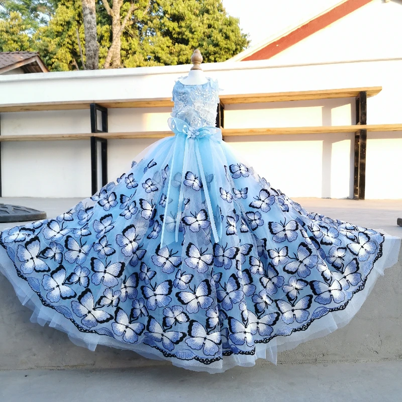 

Pet Dog Dress Puppy Clothes Lace Bow Knot Luxury Trailing Princess Wedding Dress Blue Embroidery For Small Dogs Chihuahua Poodle
