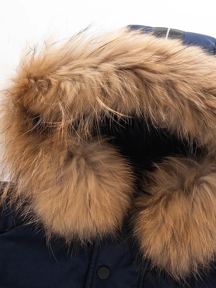 Big Fur Collar down Jacket Men's Mid-Length Fashion Thickened Hooded Business Casual Jacket Trendy