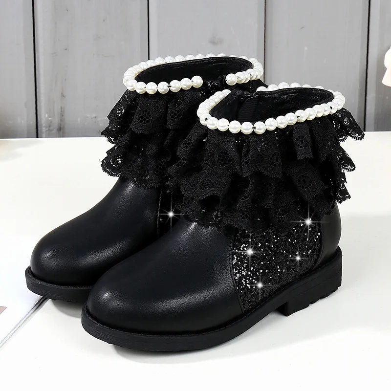 

Ботинки детские зимние, до середины икры, на молнии, с бусинами