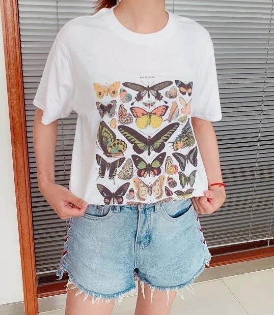 VIP511 YF белые и серые футболки защиты папиллонов винтажная блуза с бабочкой плакат