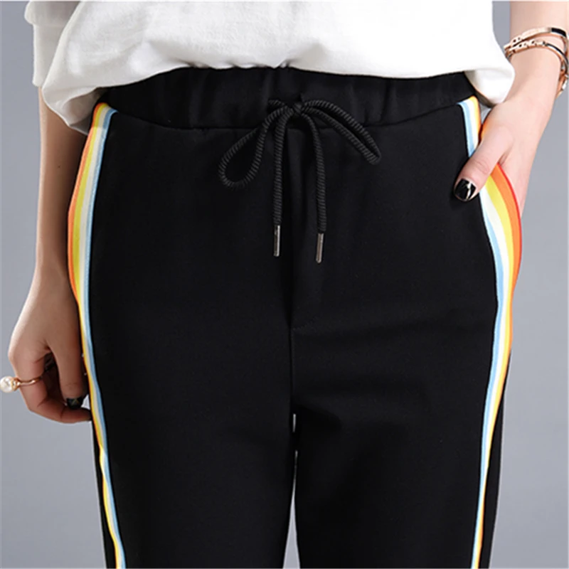 

Spring Summer Women Casual Sweatpants Rainbow Striped Printed Side Pant Ladies Loose Trousers Joggers Sweat Pants Plus Size