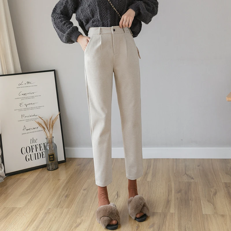 KINOMI женские зимние теплые шаровары с карманами повседневные шерстяные брюки