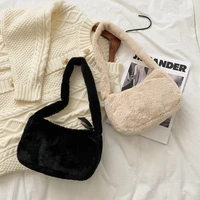 autumn winter furry one shoulder armpit bag fashion new hand held plush bag contracted atmosphere pure color cute plush bag