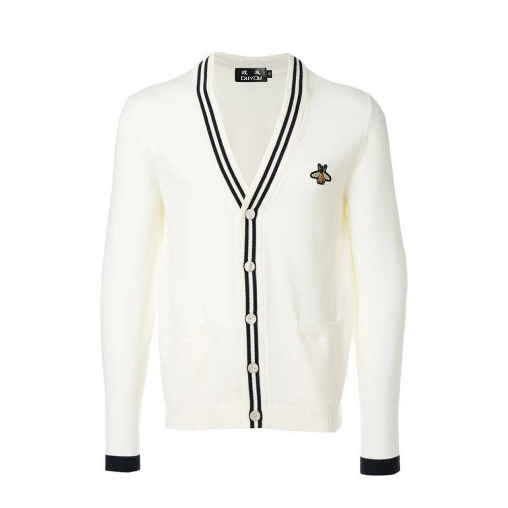 Кардиган DUYOU мужской с вышивкой дизайнерский свитер вязаная приталенная одежда