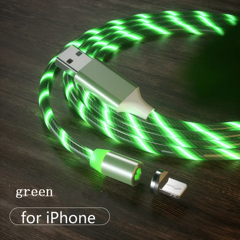 Green for iPhone Светодиодный зарядный кабель с магнитным разъемом USB для Micro iphone type C, светящийся провод для передачи данных для iphone Samaung huawei Micro Kable - Цвет: Green for iPhone