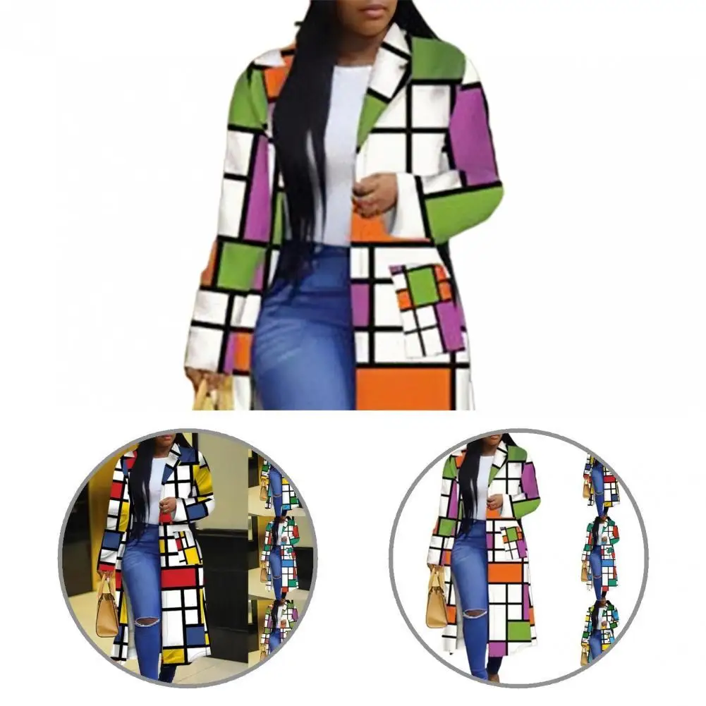 

Pockets Autumn Winter Color Block Plaid Double-breasted Jacket African Clothes