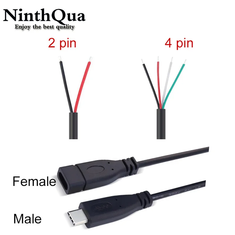 2pin 4pin провод USB 2 0 Тип C Мужской Женский Разъем Удлинительный тип сварки USB-C DIY