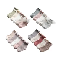 qxmy 2020 childrens socks for girls kids lace bowknot toddler baby ankle stockings cotton warmers priness 5 pairs