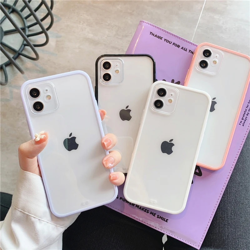 

Candy Color Frame Phone Case For iPhone 12 Pro Max 11 Pro Max X XR XS 7 8 Plus SE 2020 Soft TPU Clear Shockproof Simple Cover