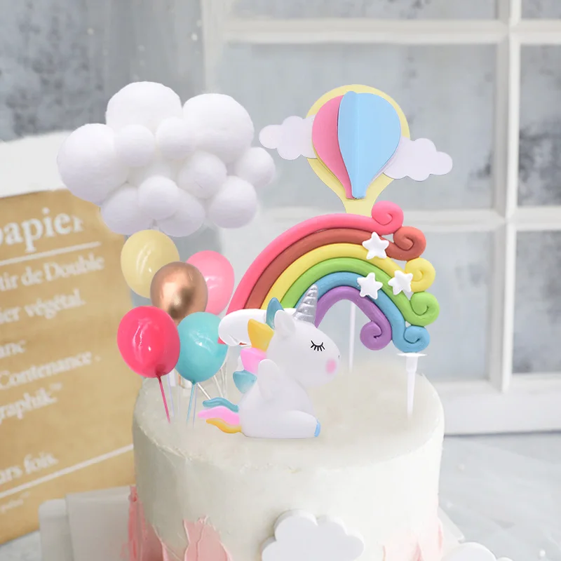 1/6 шт. Радужный Единорог топпер для торта рога единорога облачный шарик волос