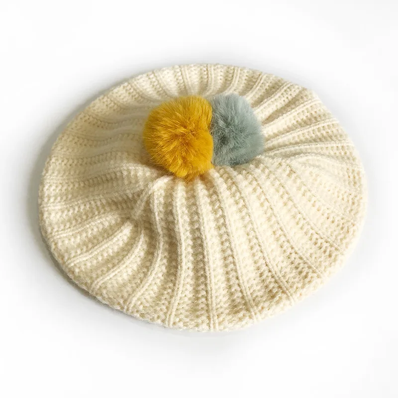 

Детская Милая теплая шапка, двухцветная шапка с меховым помпоном, многоцветная Милая вязаная детская шапка для детей от 1 до 8 лет