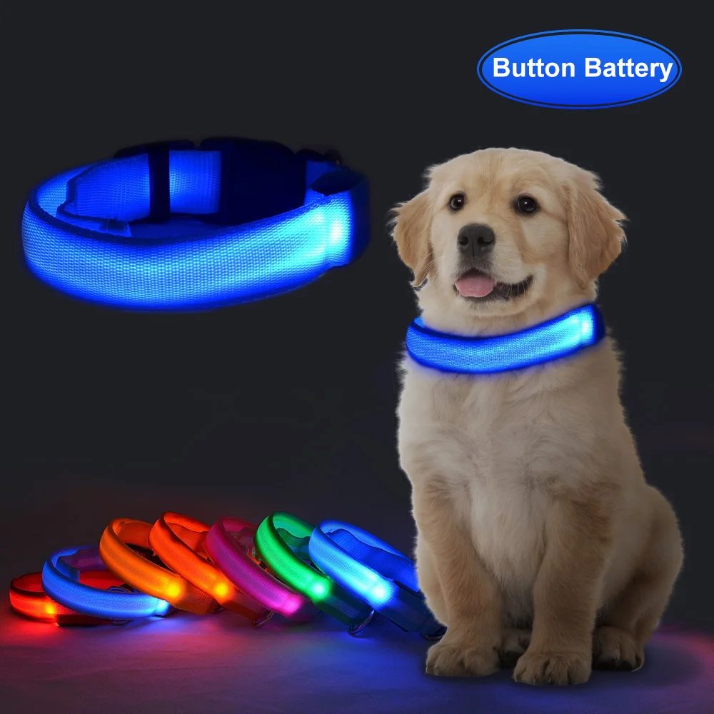 Нейлоновый светодиодный ошейник для домашних животных светящийся безопасный защиты от потери собак