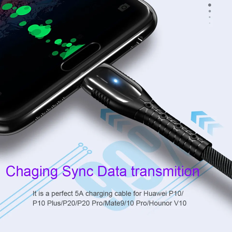 Светодиодный светильник USB кабель type C 5A Быстрая зарядка для huawei xiaomi samsung прочный Quick Charge QC 3,0 зарядный кабель джинсовый коврик