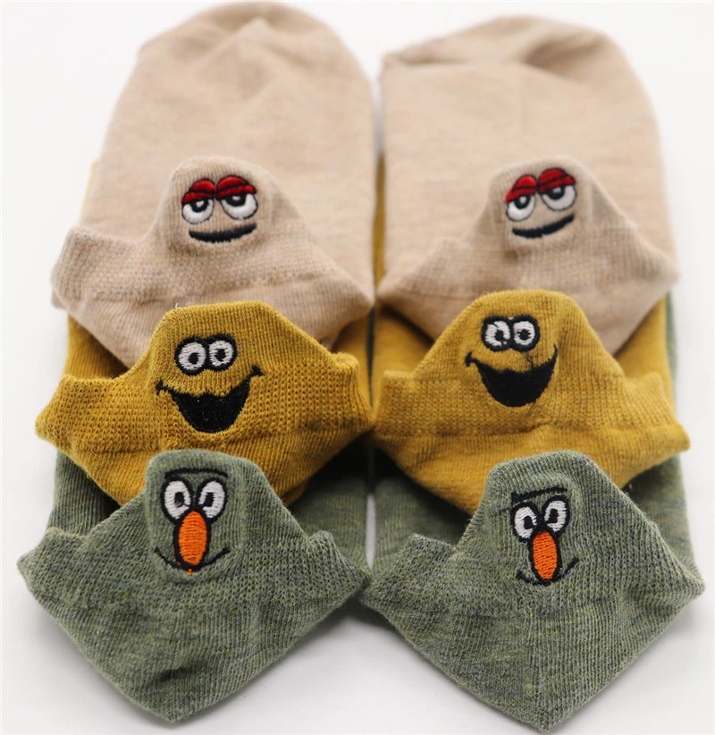 ZT 2 3PAIRS Kawaii Embroidered Expression Women Socks Happy Fashion Ankle Funny Socks Women Cotton Summer Candy Color - Цвет: ZT 2