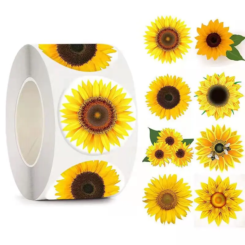 500 шт./рулон наклейки в виде подсолнуха | Канцтовары для офиса и дома