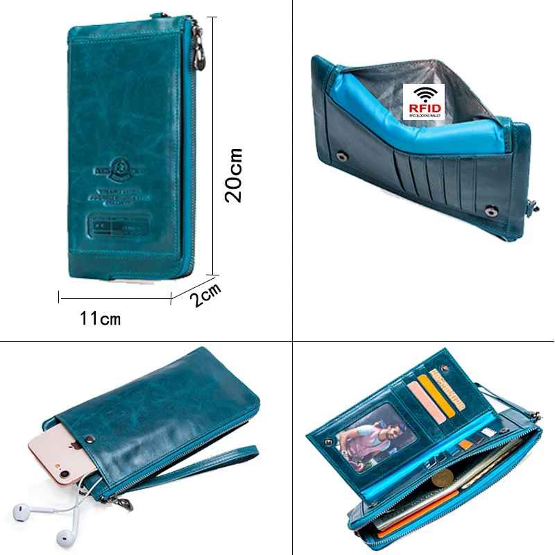 

Men's Rfid Wallets Genuine Leather Purse with Zipper Male Cards ID Holder Clutch Wallet Section Long Section Magnetic Money Bag