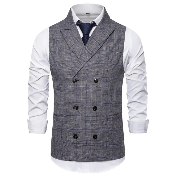 

Stage Costumes Double-breasted Plaid Vest for Men Unique design Fashion Waistcoats & Vests Gray Brown New Arrival