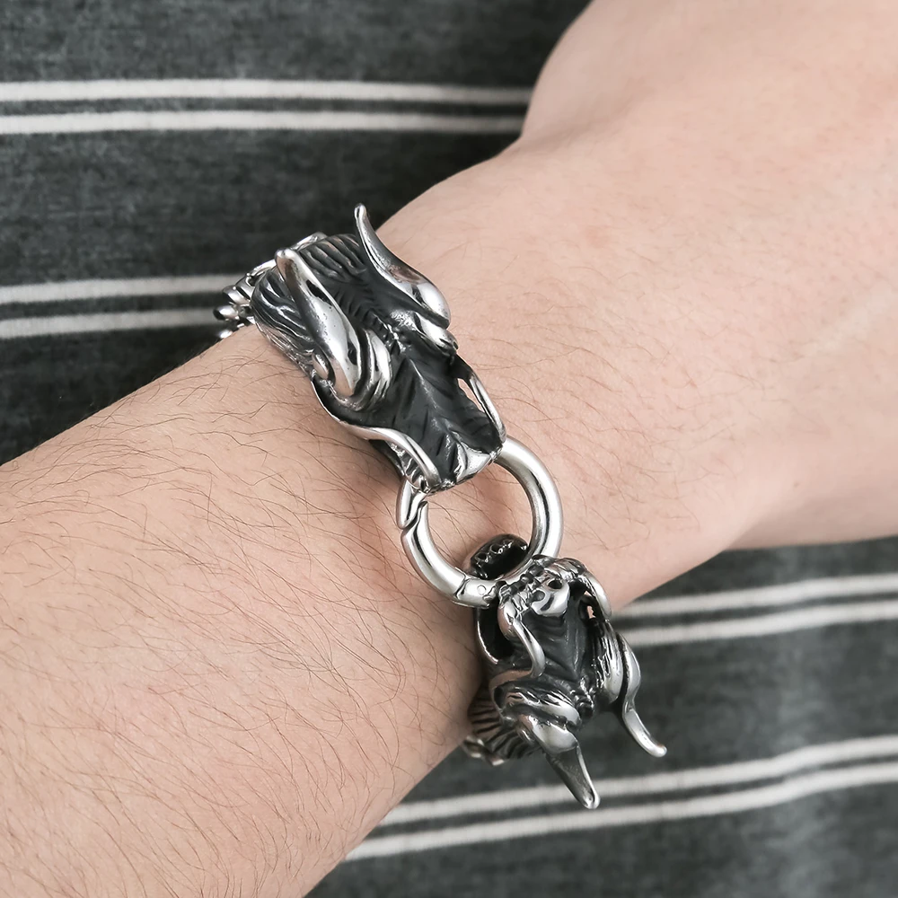 Дракон головок Браслеты для Для мужчин Нержавеющая сталь s металлическая