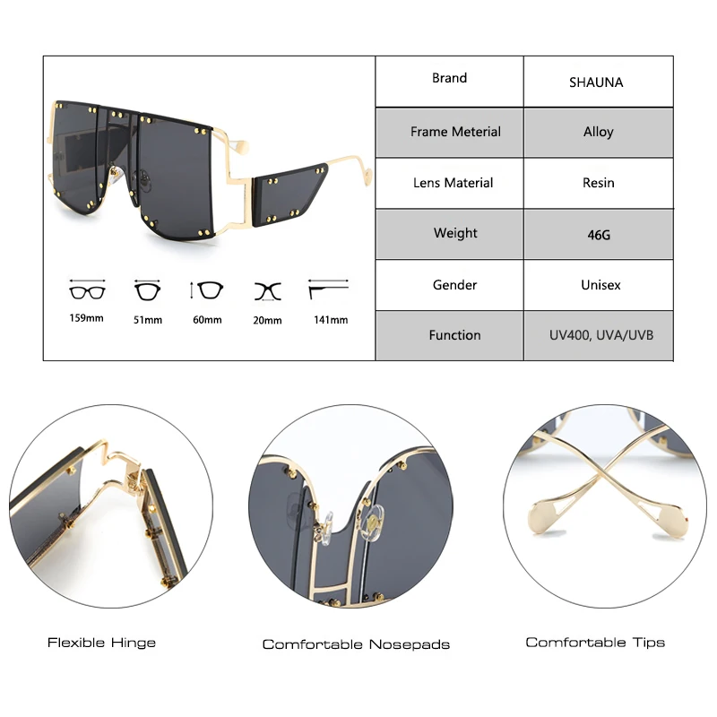 

SHAUNA Fashion Women Oversized Punk Styles Square Sunglasses Cool Unique Conjoined Tint Red Green Lens Glasses Shade