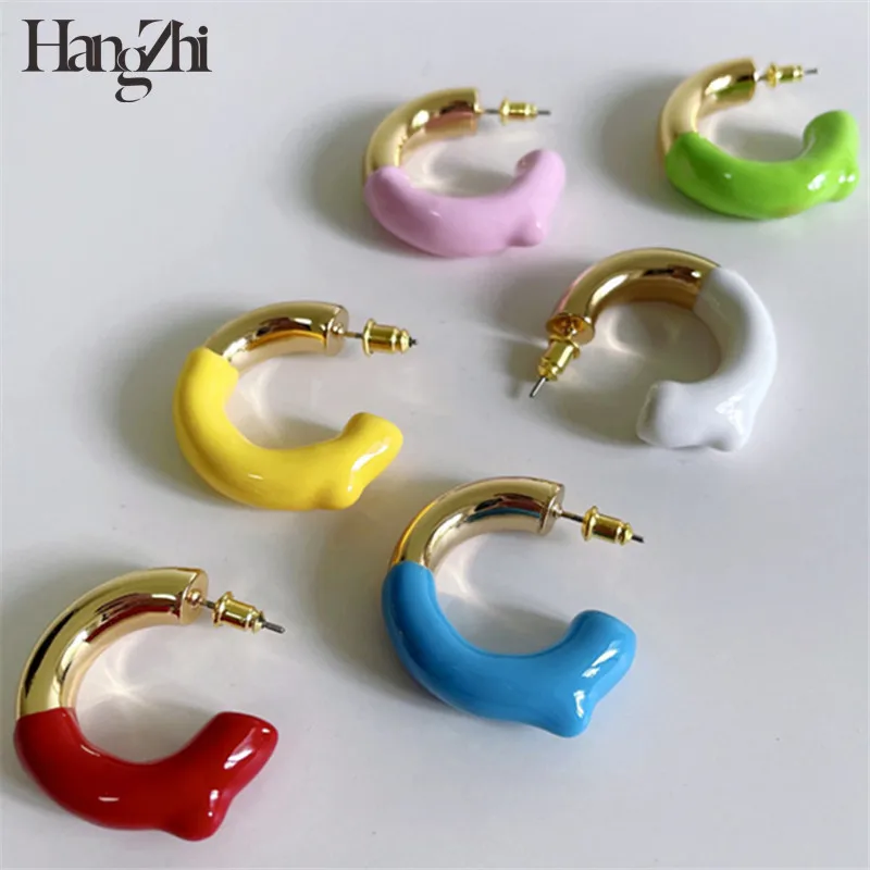 

HANGZHI 2021 новые панковские серьги-гвоздики с эмалью цвета металлик насыщенное капающим маслом контрастных цветов для женщин и девушек ювелир...